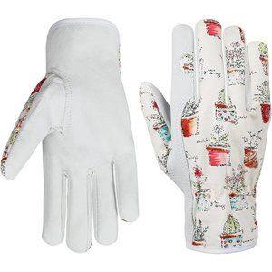 Gardening Weeding Work Gloves - Cute White Leather & Canvas Thorn Proof
